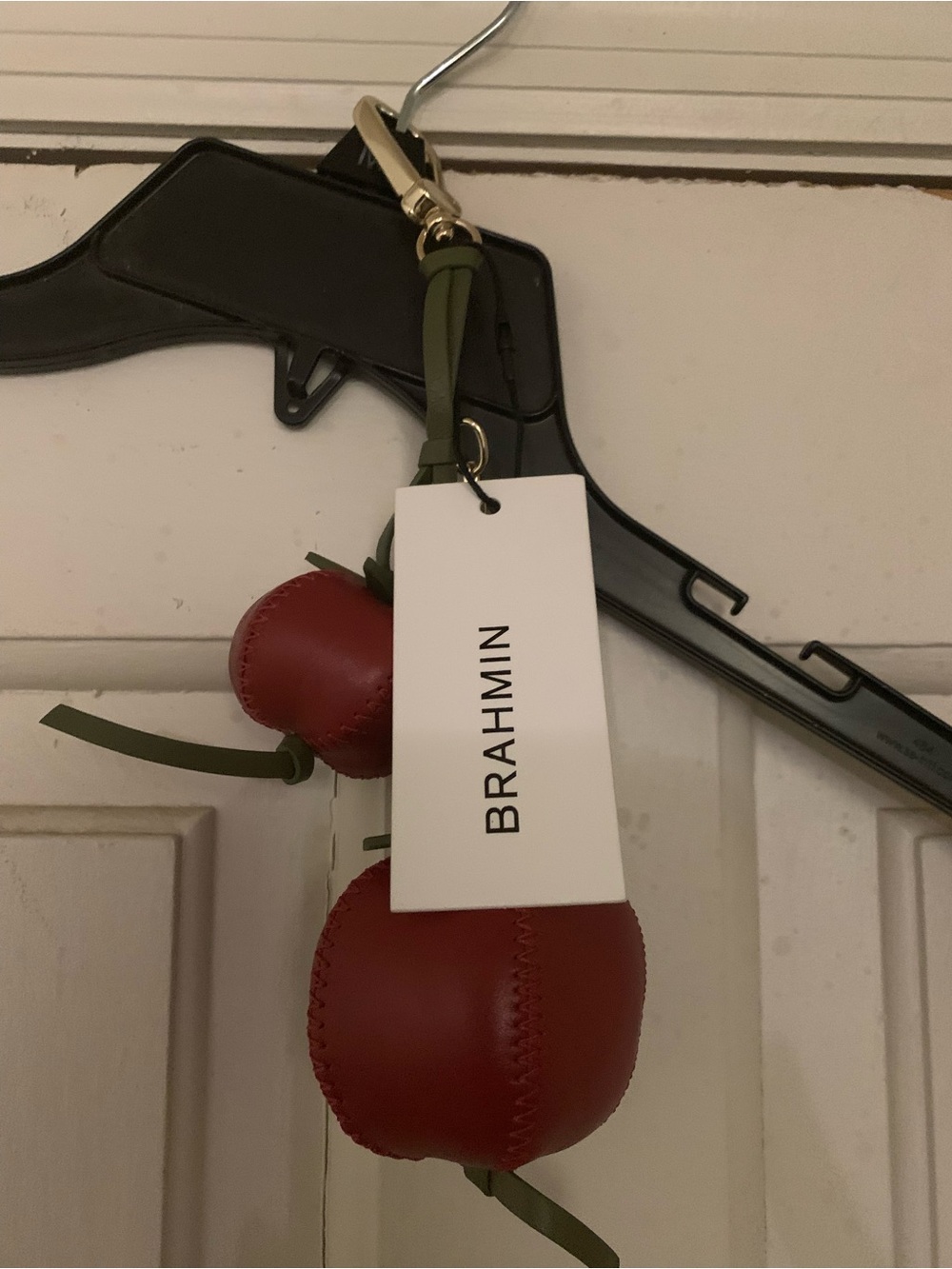Brahmin Red Leather Cherry Bag Charm with Olive Accents